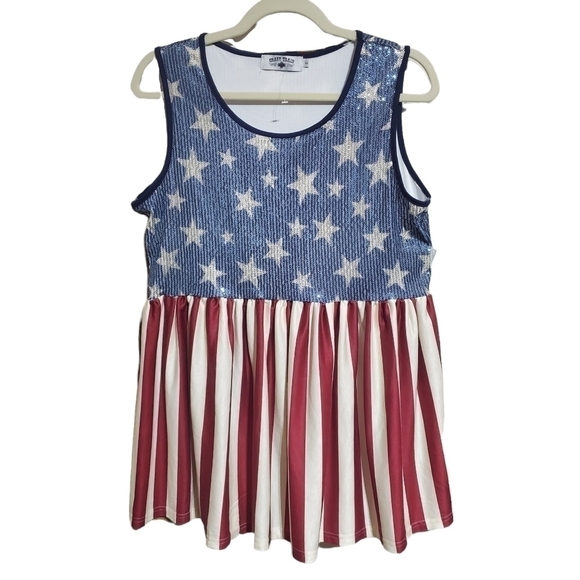 NWOT Crazy Train patriotic Sparkle Spangled bling sequin Tank top sz Small - Med - Picture 1 of 9